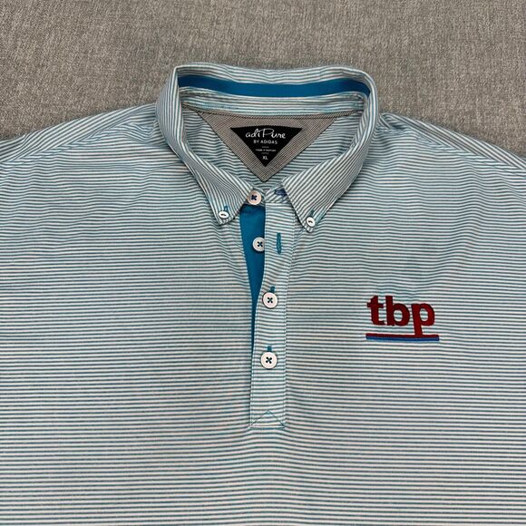 Adipure Adidas Polo Shirt Mens XL Blue‎ Striped Stretch Golf - Picture 1 of 8